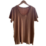 Brown Rib Knit Scoop Neck Short Sleeve Organic Cotton - Women’s Clothing