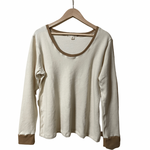 Scoop Neck Long Sleeve Top- Organic Cotton and Wool- Large