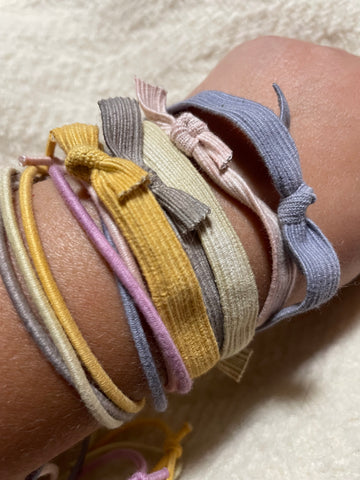 Naturally Dyed Organic Cotton and Rubber Elastic Hair Ties - Cosmos-Marigold-Walnut